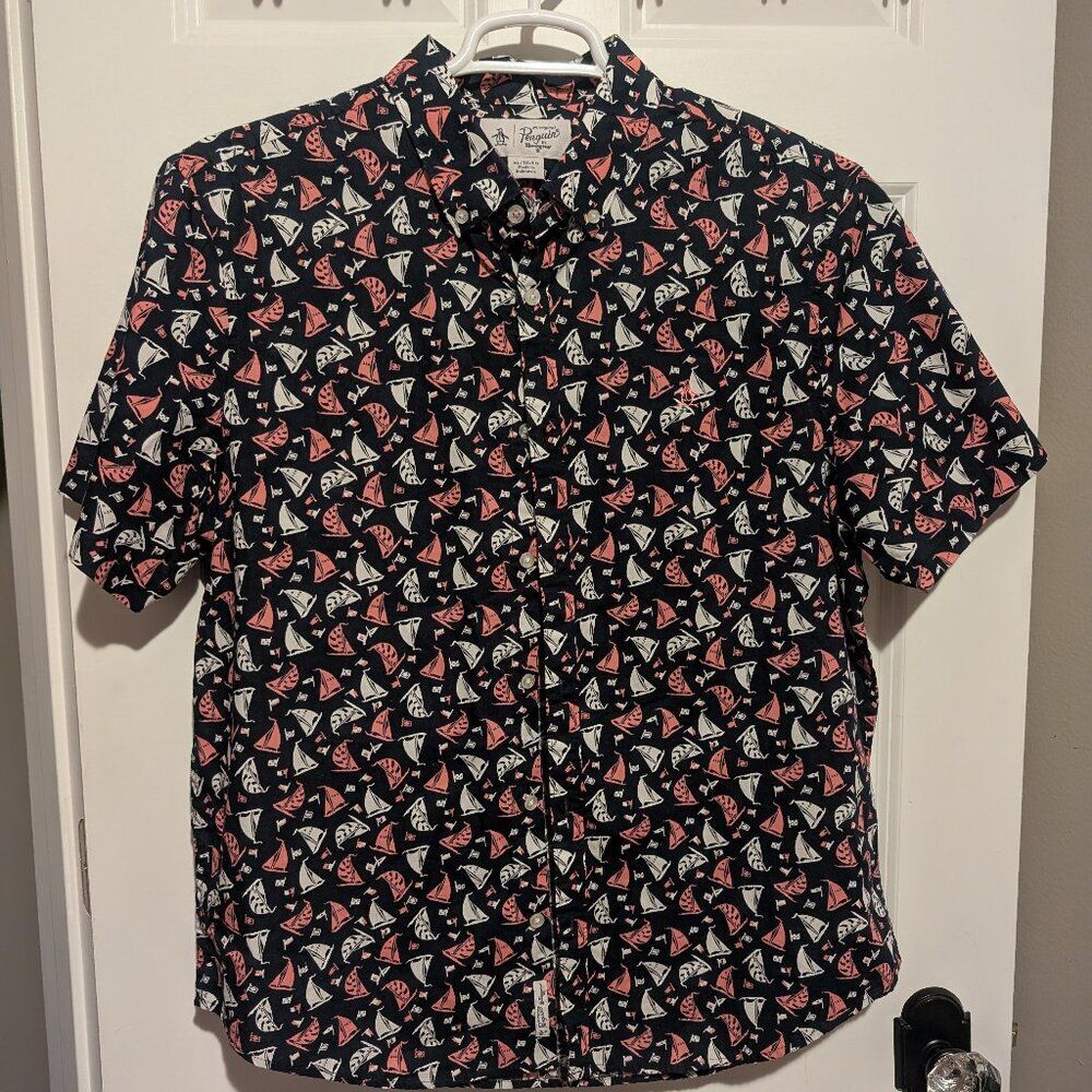 Original Penguin XL Mens Sailboat Button Up Coastal Casual Shirt